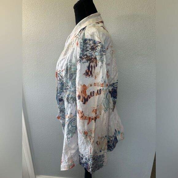Francesca Paisley Print Open Front 100 % Linen Jacket Size L - Picture 5 of 9